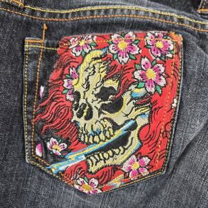 VTG Y2K Ed Hardy Christain Audigier Embroidered Jeans Womens 28 Low Rise Skull